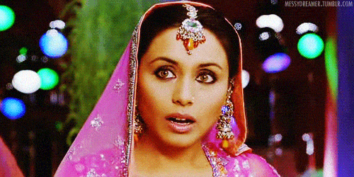 A GIF of Rani mukherjee staring at someone in disbelief | Skin Stories